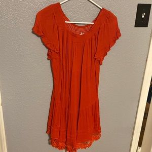 Umgee on or off shoulder tiered red mini dress w embroidered bottom